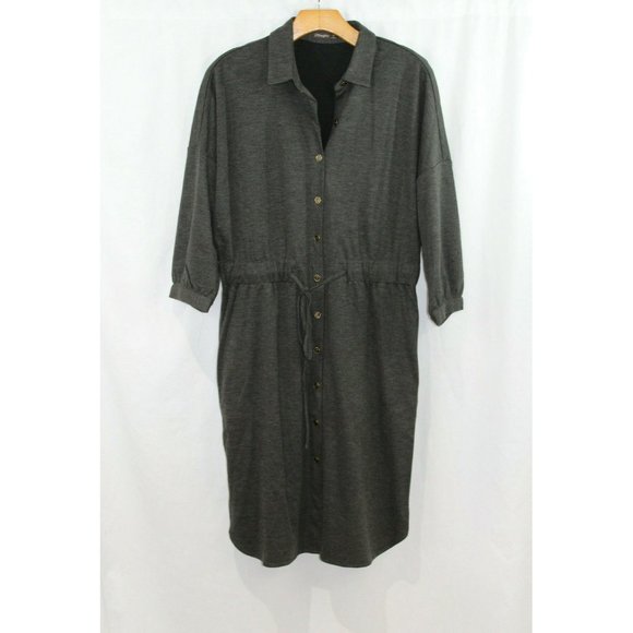 J McLaughlin Womens Grey Wool Blend Button Front 3/4 Sleeve Shirt Dress M - Picture 1 of 7